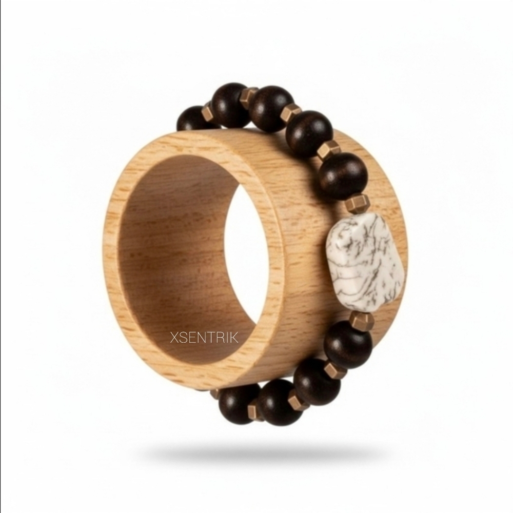 Wellness Natural Wood Beads w/ White Howlite Stone